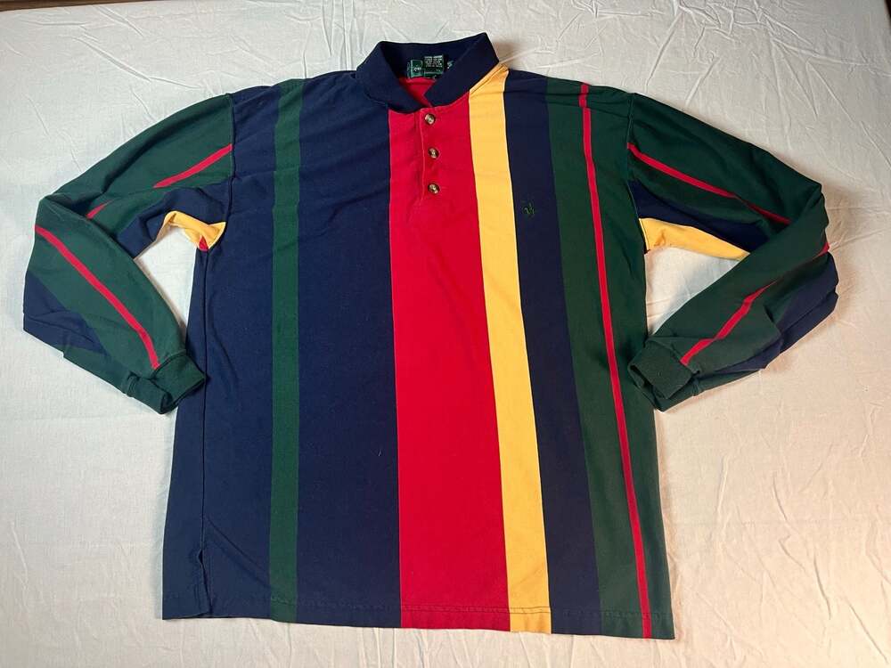 Knights of the Round Table Vintage Vertical Striped Long Sleeve Polo Shirt M